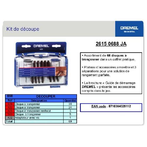 Accessoire - Consommable Machine Outil Coffret 69 accessoires DREMEL 688 - Assortiment de 68 disques a tronconner dans un coffret pratique