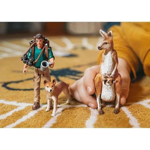 Figurine Miniature - Personnage Miniature Coffret Aventures en Océanie SCHLEICH - Figurines de kangourous et ranger Tom avec accessoires - Gamme Wild Life