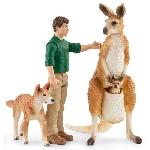 Figurine Miniature - Personnage Miniature Coffret Aventures en Océanie SCHLEICH - Figurines de kangourous et ranger Tom avec accessoires - Gamme Wild Life