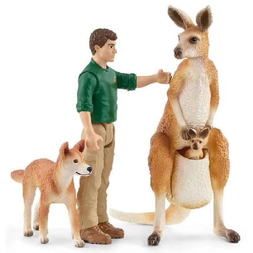 Figurine Miniature - Personnage Miniature Coffret Aventures en Océanie SCHLEICH - Figurines de kangourous et ranger Tom avec accessoires - Gamme Wild Life