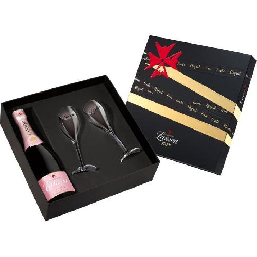Coffret Cadeau Alcool Coffret Champagne Lanson Label Rose + 2 flutes