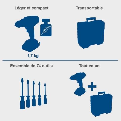 Perceuse Coffret perceuse visseuse sans fil C-DTB74/2-X - 50Nm mandrin 13mm + 74 access - SCHEPPACH 20V IXES + 2 batteries 2Ah + chargeur