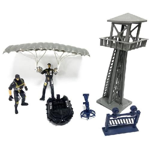 Figurine Miniature - Personnage Miniature Coffret Police Helicoptere + Tour de controle - Univers miniature