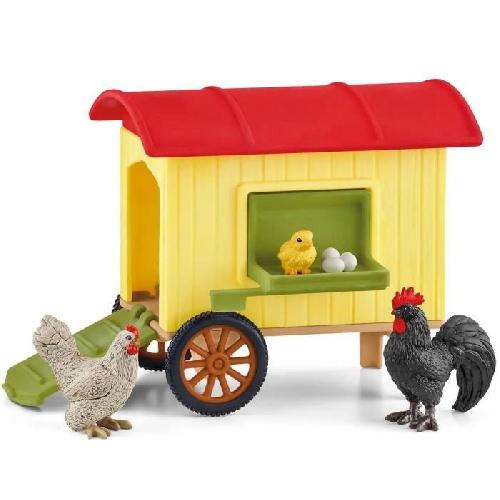 Figurine Miniature - Personnage Miniature Coffret Poulailler Mobile SCHLEICH - Farm World - Avec 1 coq. 1 poulet. 1 poussin et des oeufs