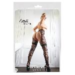 Bas et Collants Collant ouvert resille avec motif sur le haut Taille S-M - Noir