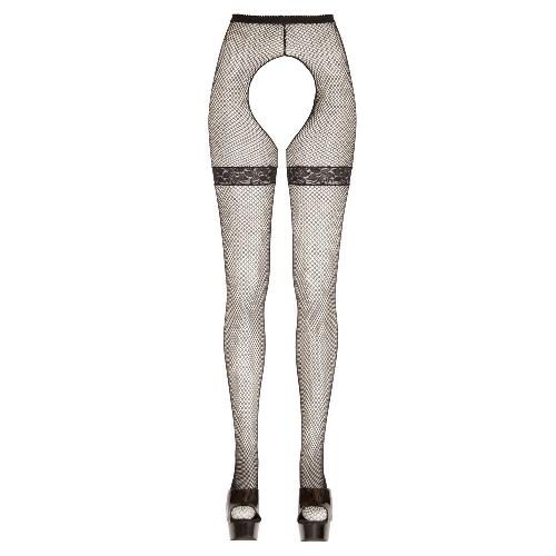 Bas et Collants Collant ouvert resille avec motif sur le haut Taille S-M - Noir