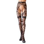 Bas et Collants Collant ouvert resille avec motif sur le haut Taille S-M - Noir