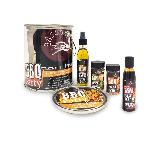 COLLITALI KIT BBQ - spray huile olive romarin - ail 150 ml. creme 150 ml. mix POISSON 50 g. mix VIANDE 50 g. gant. tablier.
