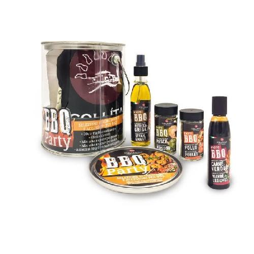 COLLITALI KIT BBQ - spray huile olive romarin - ail 150 ml. creme 150 ml. mix POISSON 50 g. mix VIANDE 50 g. gant. tablier.