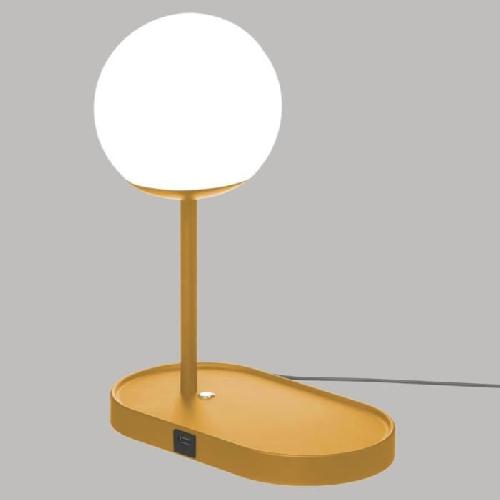 Lampe A Poser COLORS Lampe boule en metal avec chargeur telephone - H33 cm - Jaune ocre