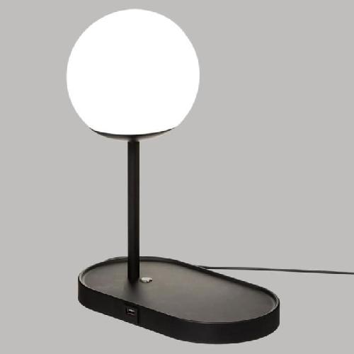 Lampe A Poser COLORS Lampe boule en metal avec chargeur telephone - H33 cm - Noir
