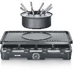 Appareil A Raclette Combiné Raclette-Fondue - SEVERIN - RG2347 - 8 pers - Caquelon avec 8 fourchettes et 8 spatules - Noir