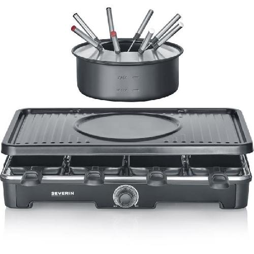 Appareil A Raclette Combiné Raclette-Fondue - SEVERIN - RG2347 - 8 pers - Caquelon avec 8 fourchettes et 8 spatules - Noir