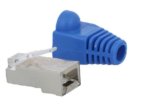 Cable - Connectique Pour Peripherique Connecteur RJ45 male Cat.5e avec protection - Bleu