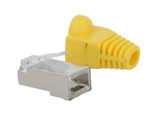 Cable - Connectique Pour Peripherique Connecteur RJ45 male Cat.5e avec protection - Jaune