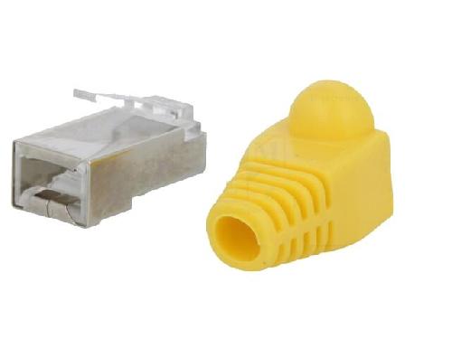 Cable - Connectique Pour Peripherique Connecteur RJ45 male Cat.5e avec protection - Jaune