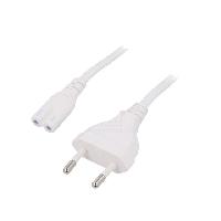 Connectique - Alimentation Cable- CEE 7-16 -C- prise.IEC C7 femelle- 1.8m- blanc- 2.5A- 250V