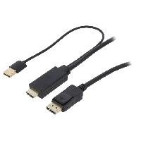 Connectique - Alimentation Cable HDMI vers DisplayPort avec cable d'alimentation USB 1m - Noir