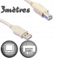 Connectique - Alimentation Cable USB 2.0 Type A male vers Type B male 3m