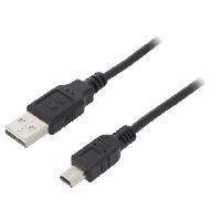 Connectique - Alimentation Cable- USB 2.0- USB A prise.USB B mini prise- nickele- 1m- noir