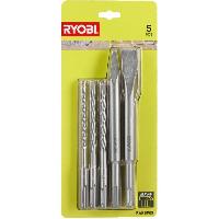 Consommable RYOBI - Kit 3 forets (6 mm. 8 mm. 10 mm) et 2 burins SDS+ (1 pointe et 1 plat) - RAKSP05