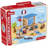 Construction - Modelisme - Maquette - Modele Reduit A Construire Journee a la Plage 120 Pieces - JEUJURA - Jeu de Construction en Bois Naturel. Tapis et Accessoires Inclus. 32x27x11 cm