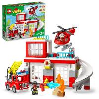 Construction - Modelisme - Maquette - Modele Reduit A Construire LEGO 10970 DUPLO La Caserne Et L'Hélicoptere des Pompiers. Jouet de Camion. Motricité. Grandes Briques. Cadeau Enfants Des 2 Ans