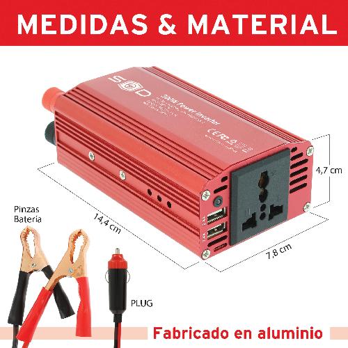 Convertisseur Auto Convertisseur 12v 230v 300w Usb 2.4a Pinces Crocodiles Cable 12v - Swiss Drive