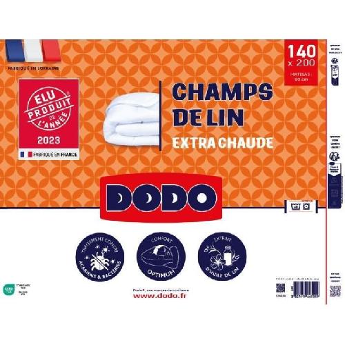 Couette Couette 140x200 cm DODO CHAMPS DE LIN - Chaude - 450G/m² - Couette 1 personne -Douce et Chaude -Anti-acariens Antibactériens -Blanc