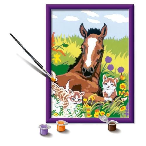Peinture Au Numero CreArt Kids 18x24cm Cheval et chatons. Kit de peinture par numeros Numero d'Art. Des 7 ans. 25840. Ravensburger