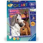 Peinture Au Numero CreArt Kids 18x24cm Chevaux au coucher du soleil. Kit de peinture par numeros Numero d'Art. Des 9 ans. 25809. Ravensburger