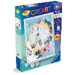Peinture Au Numero CreArt Kids 18x24cm Licorne fleurie. des 9 ans. Kit de peinture par numeros Numero d'Art. 25834. Ravensburger