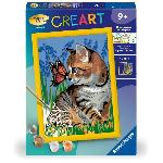 Peinture Au Numero CreArt Kids 18x24cmChat et son compagnon le papillon. Kit de peinture par numeros Numero d'Art.. Des 9 ans. 25813. Ravensburger