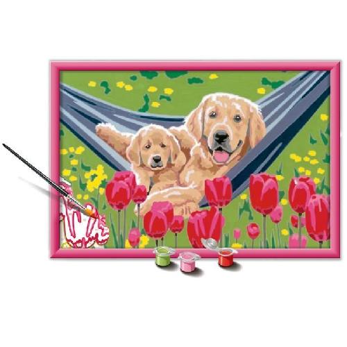 Peinture Au Numero CreArt Kids 31x21cm Labrador et tulipes. Kit de peinture par numeros Numero d'Art. Des 7 ans. 25852. Ravensburger