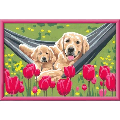 Peinture Au Numero CreArt Kids 31x21cm Labrador et tulipes. Kit de peinture par numeros Numero d'Art. Des 7 ans. 25852. Ravensburger