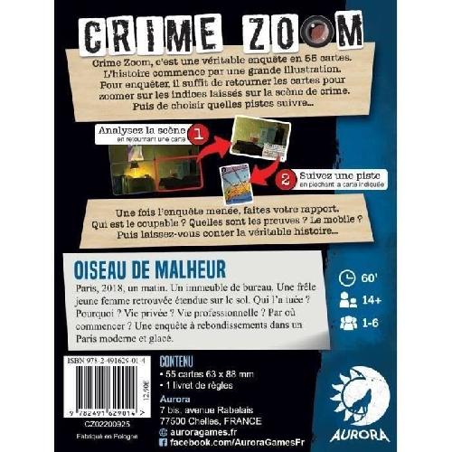 Jeu De Societe - Jeu De Plateau Crime Zoom : Oiseau de Malheur - Asmodee -  Jeu d'enquete - Des 14 ans - 30 minutes a 1h