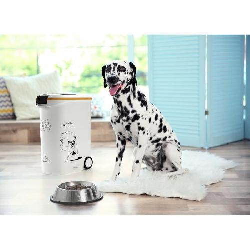 Distributeur D'aliment CURVER Conteneur a croquettes pour chien a roulettes 20 kg - 54L - Le diner et servi