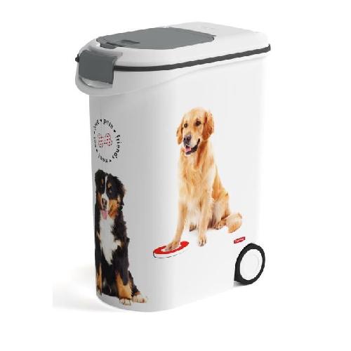 Distributeur D'aliment CURVER Conteneur a croquettes pour chien avec roulettes 20 kg - 54L - Love Pets