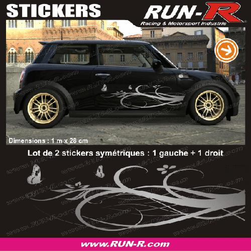 Stickers Monocouleurs Decoration sticker FLORAL ART 4 PAPILLONS - 1 METRE - ARGENT - TOUS VEHICULES - Run-R