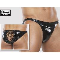 Dessous Slip noir en vinyle avec lacage - Taille S