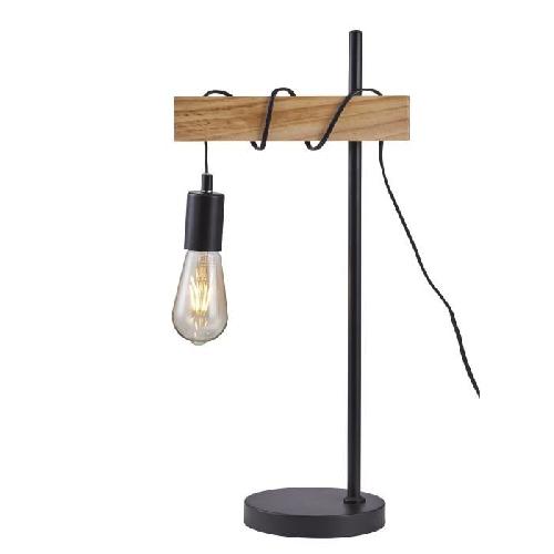 Lampe A Poser DETROIT Lampe industrielle en bois - 24 x 18 x H60 cm - Noir - Ampoule decorative E27 40W fournie