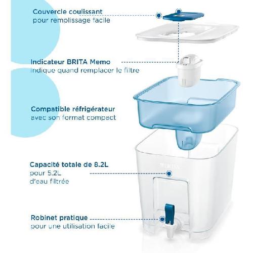 Pichet - Carafe - Bouteille De Service Distributeur d'eau BRITA - Flow - Capacite 8.2L dont 5.2L d'eau filtree - 1 Cartouche Maxtra Pro All-In-1 incluse