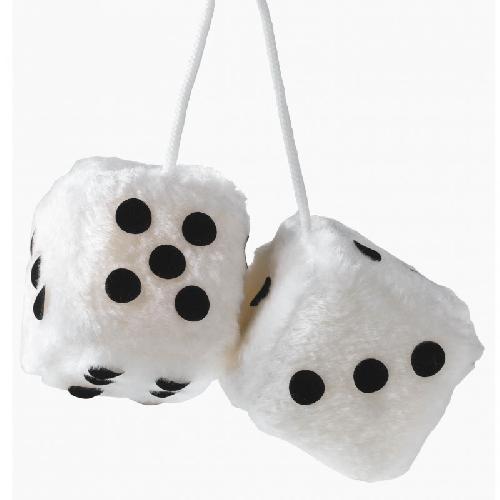 Personnalisation Decoration Tuning Double des DADOS10 en peluche a suspendre 6x6cm blancs points noirs - Swiss Drive