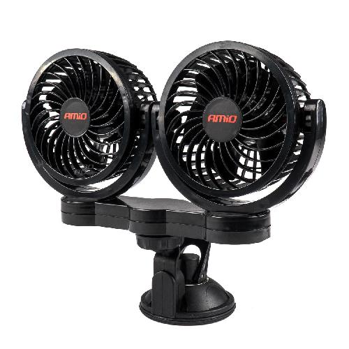 Ventilateur D'appoint Double Ventilateur 12V Diametre 10Cm Chacun Orientable Sur Ventouse Amio