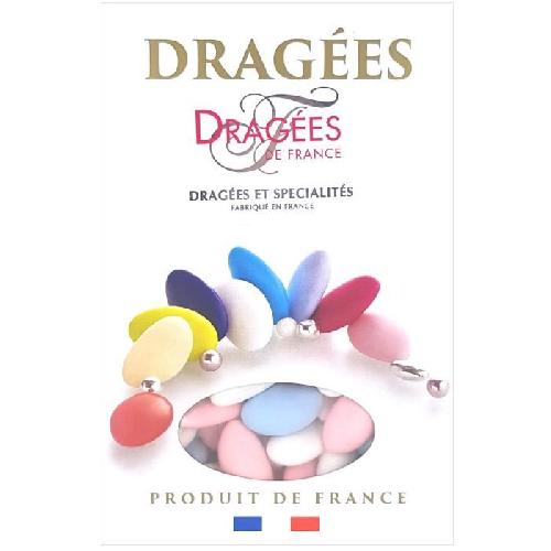 DRAGEES DE FRANCE Dragees Avola Trefles - Blanc. bleu et rose - 28 d'amande - 1 kg