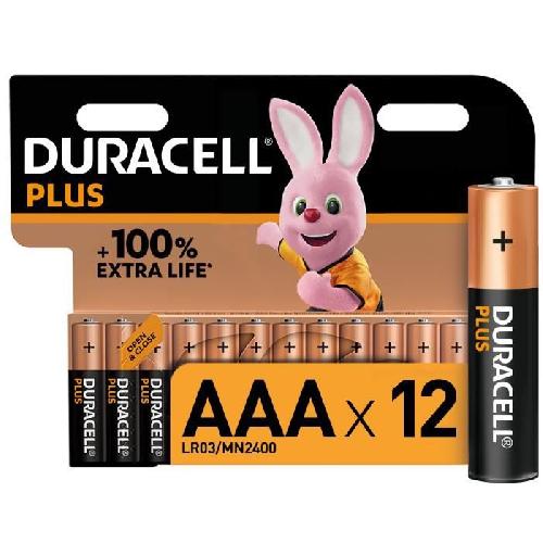Piles Duracell Plus Piles alcalines AAA. 1.5V LR03 MN2400. paquet de 12