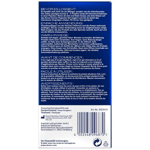 Lubrifiants Durex Gel Intense Orgasmic 10ml