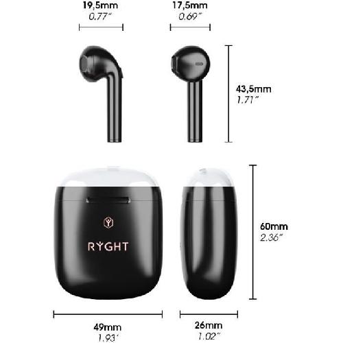 Casque - Ecouteur - Oreillette Ecouteurs sans fil Bluetooth - RYGHT - JANTA - Noir