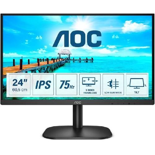 Ecran Ordinateur Ecran PC - AOC 24B2XH - 23.8 FHD - Dalle IPS - 75Hz - 4ms - HDMI-VGA - LowBlue-Flicker-Free - VESA 100x100 - Noir