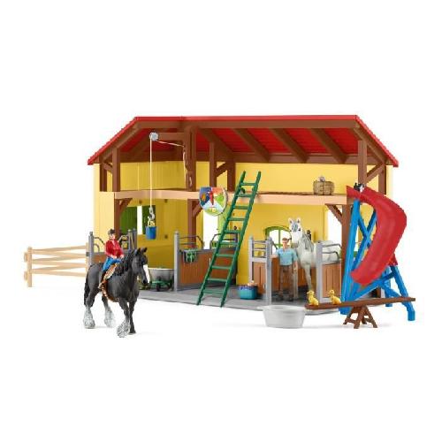 Figurine Miniature - Personnage Miniature Écurie avec boxes et animaux. coffret de 82 pieces avec chevaux. Schleich 42485 Farm World. Des 4 ans